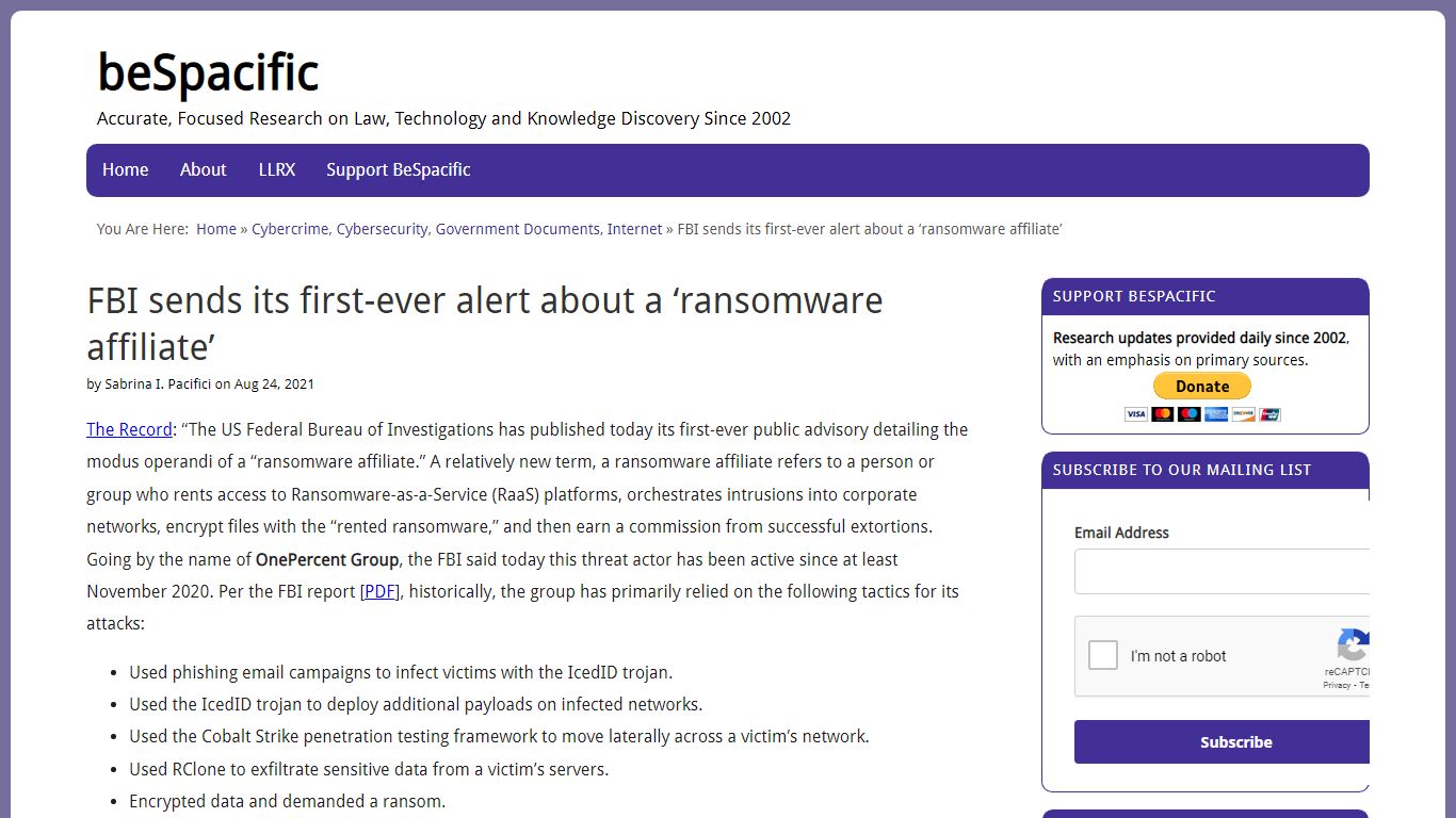 FBI sends its first-ever alert about a ‘ransomware affiliate’